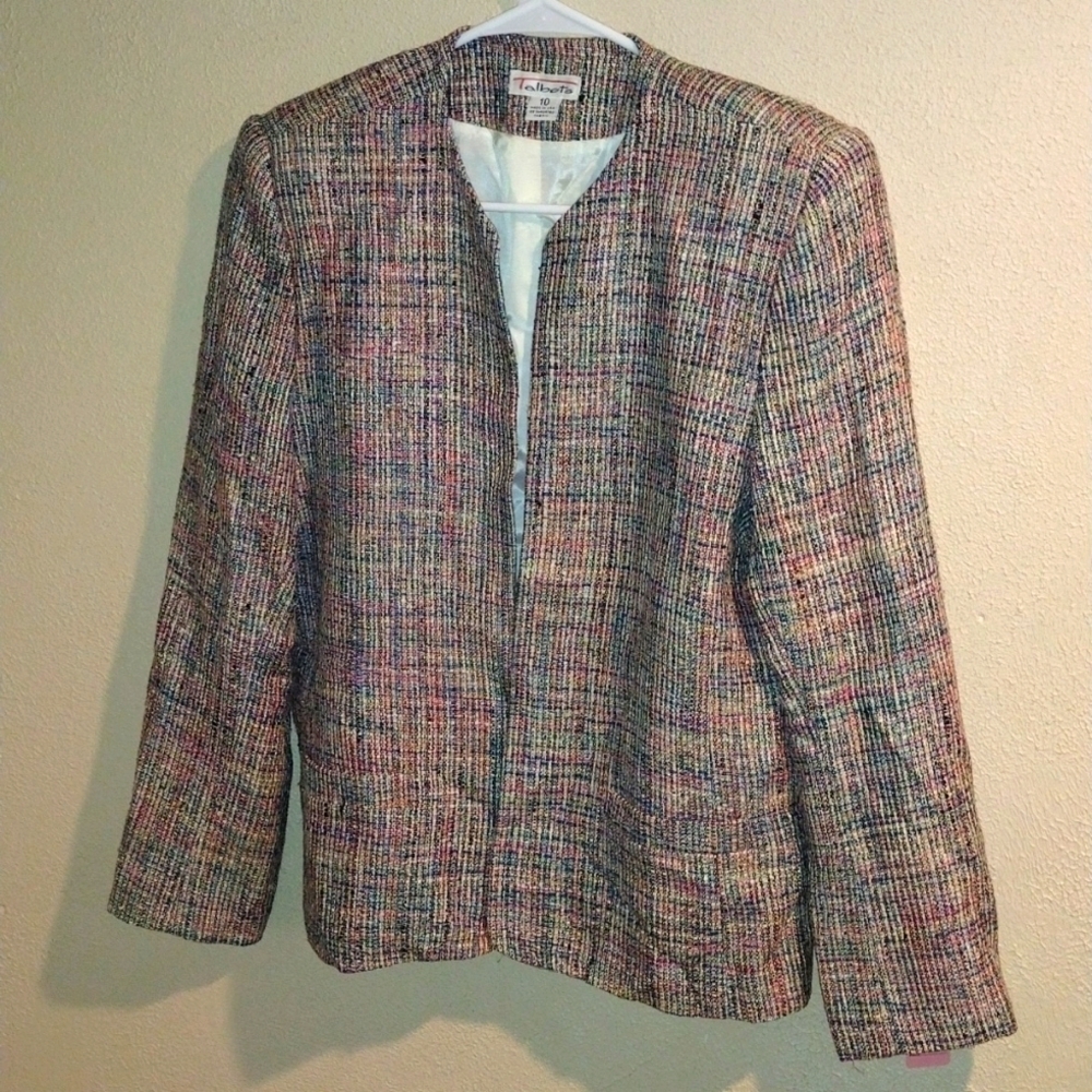 Vintage Tweed Colorful 100% Silk Lined Talbot's Blazer 10